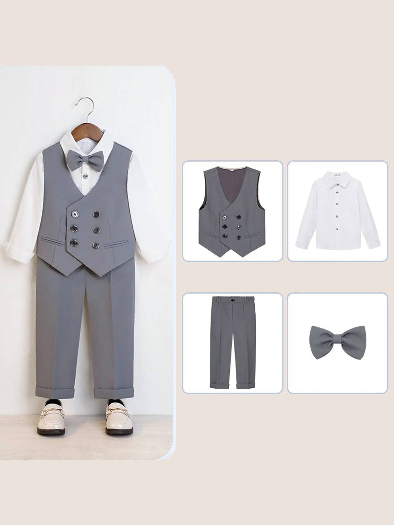Boys dress vest set (long-sleeved shirt   vest   long pants   bow tie)