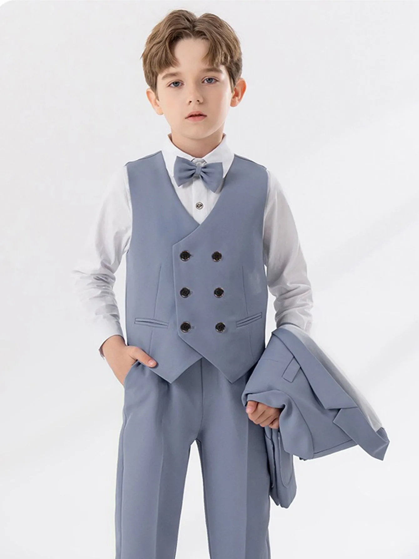 Boys dress vest set (long-sleeved shirt   vest   long pants   bow tie)