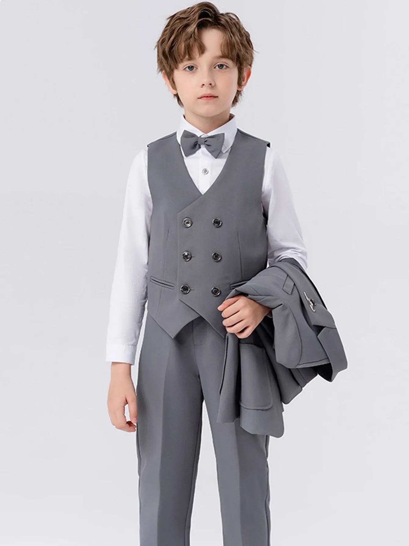 Boys dress vest set (long-sleeved shirt   vest   long pants   bow tie)