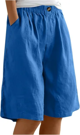 Capri Pants for Women Summer Cotton Linen Capris Wide Leg Cropped Trouser Drawstring Elastic High Waist Pants