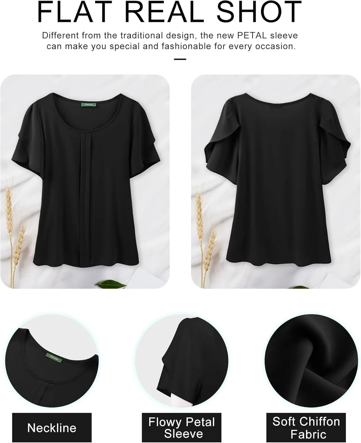 Chiffon Blouses for Women Business Casual Petal Short Sleeve Office Work Tops Dress Tunic Shirts