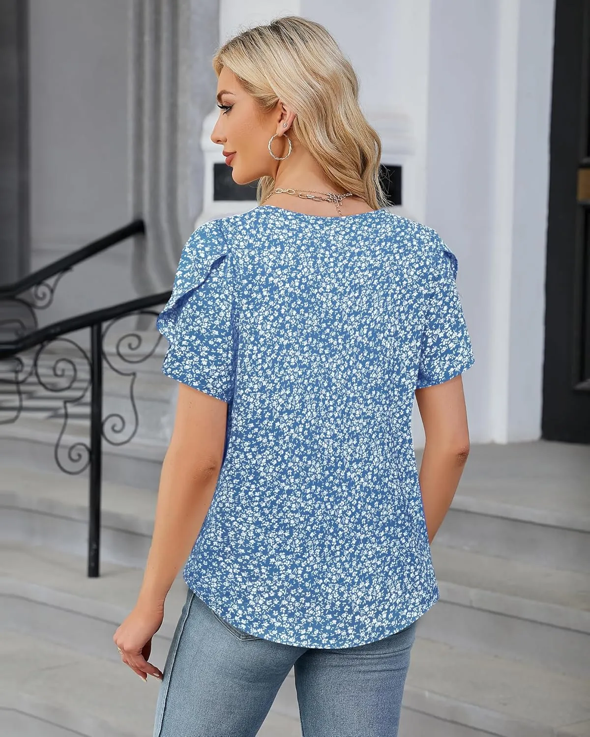 Chiffon Blouses for Women Business Casual Petal Short Sleeve Office Work Tops Dress Tunic Shirts
