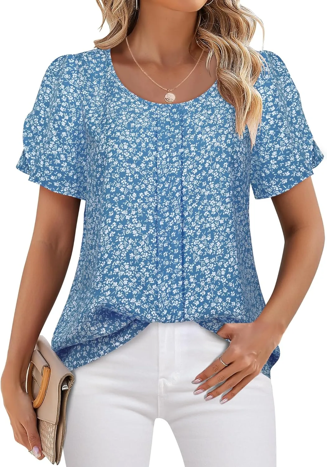 Chiffon Blouses for Women Business Casual Petal Short Sleeve Office Work Tops Dress Tunic Shirts