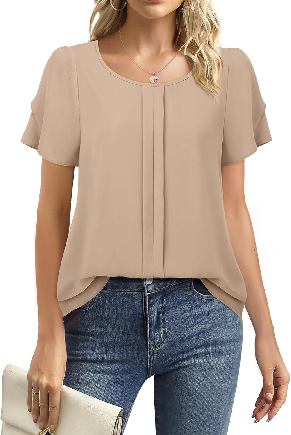 Chiffon Blouses for Women Business Casual Petal Short Sleeve Office Work Tops Dress Tunic Shirts