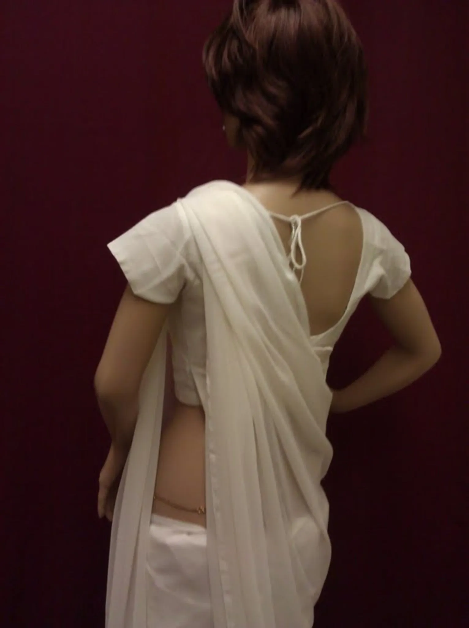 Chiffon Saree 5764 White Solid Georgette Sari Blouse Choli Shieno Sarees