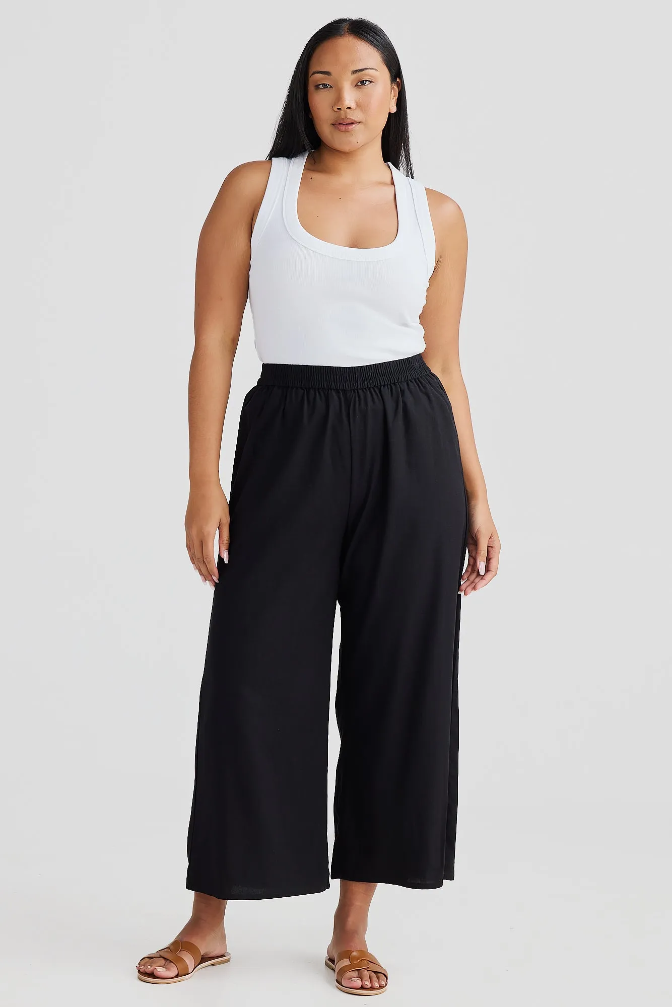 Core Cropped Wide Leg Pants - Black