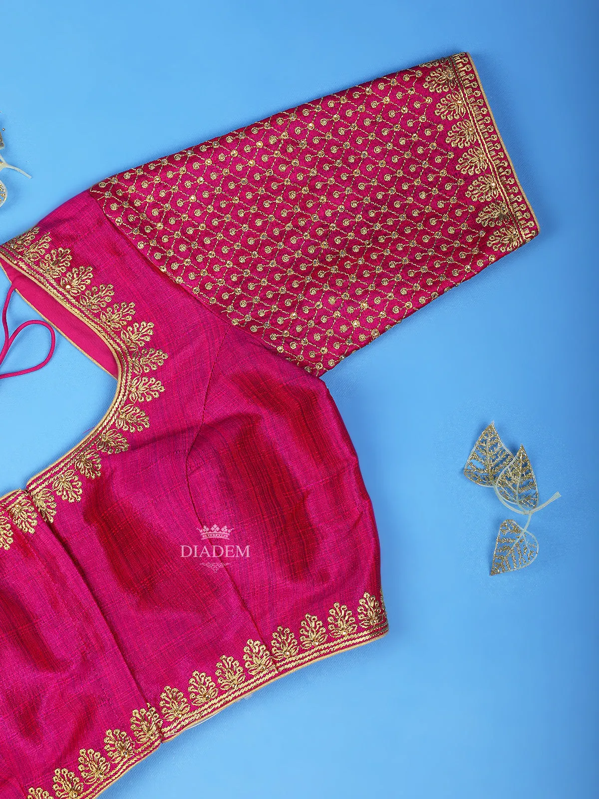 Dark Pink Silk Readymade Blouse Adorned with Embroidery Designs