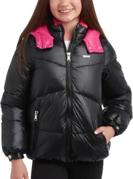DKNY Girls' Puffer Jacket - Heavyweight Faux Fur Lined Winter Jacket with Hood - Warm Outerwear Jackets for Girls (7-16)
