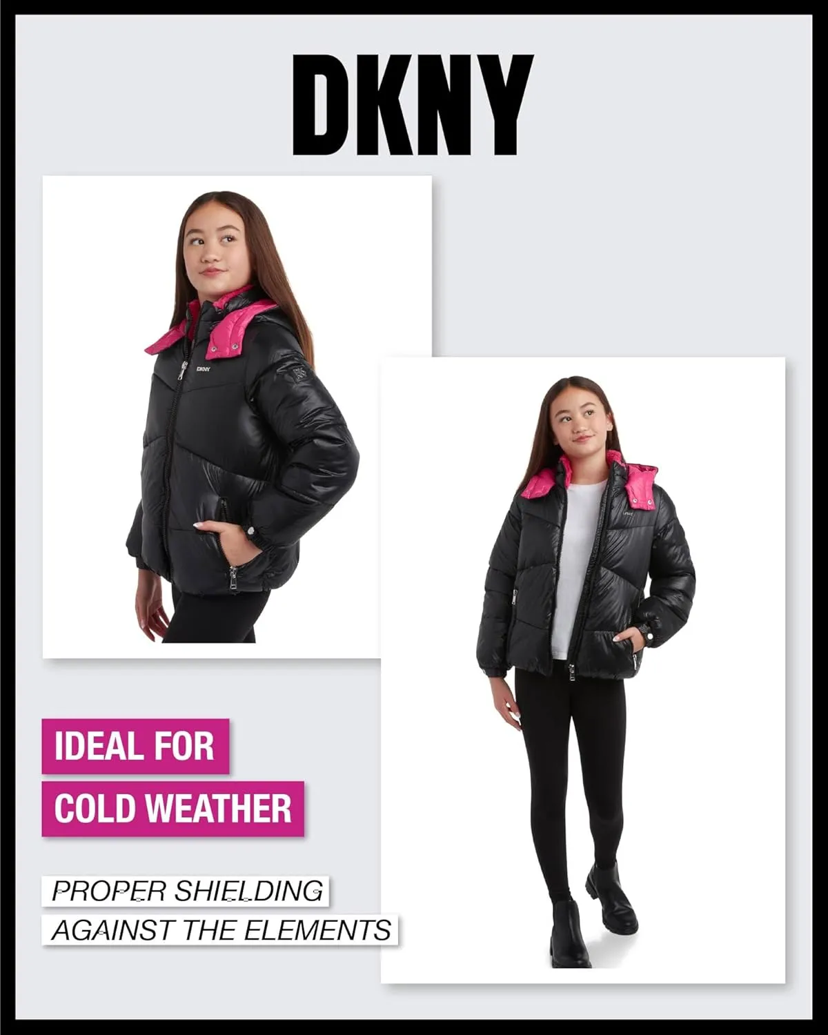 DKNY Girls' Puffer Jacket - Heavyweight Faux Fur Lined Winter Jacket with Hood - Warm Outerwear Jackets for Girls (7-16)