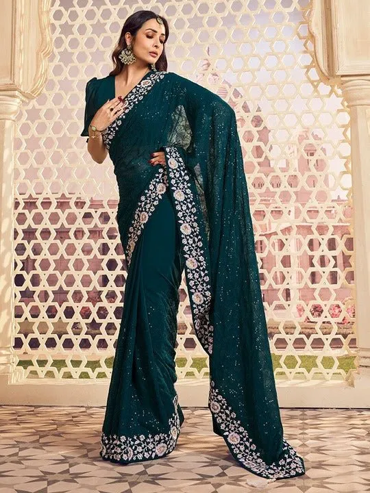 Embroidered Sequinned Saree