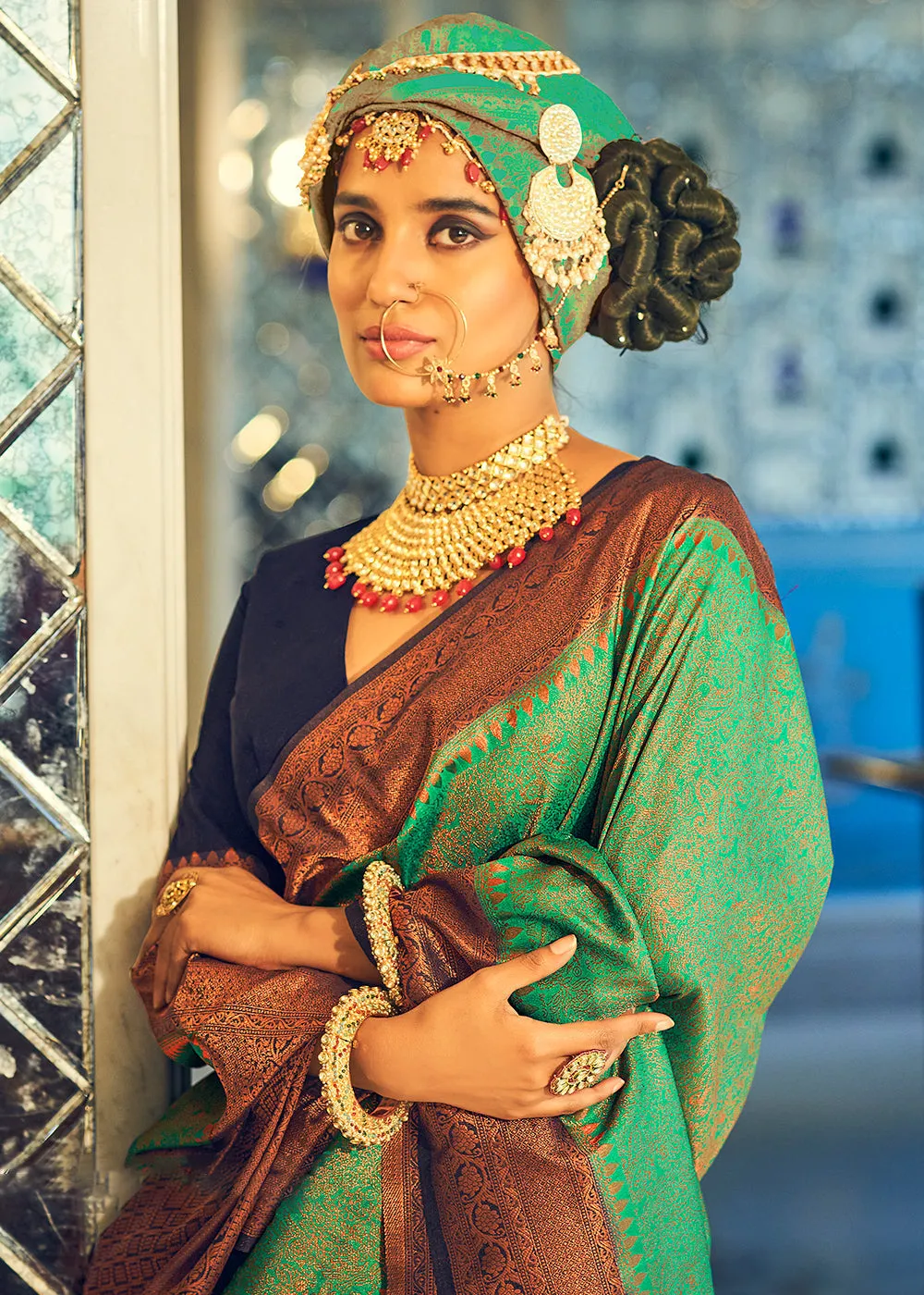 Emerald Green Zari Woven Designer Silk Saree