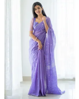 Excellent Lavendor Cotton Silk Saree With Woebegone Blouse Piece