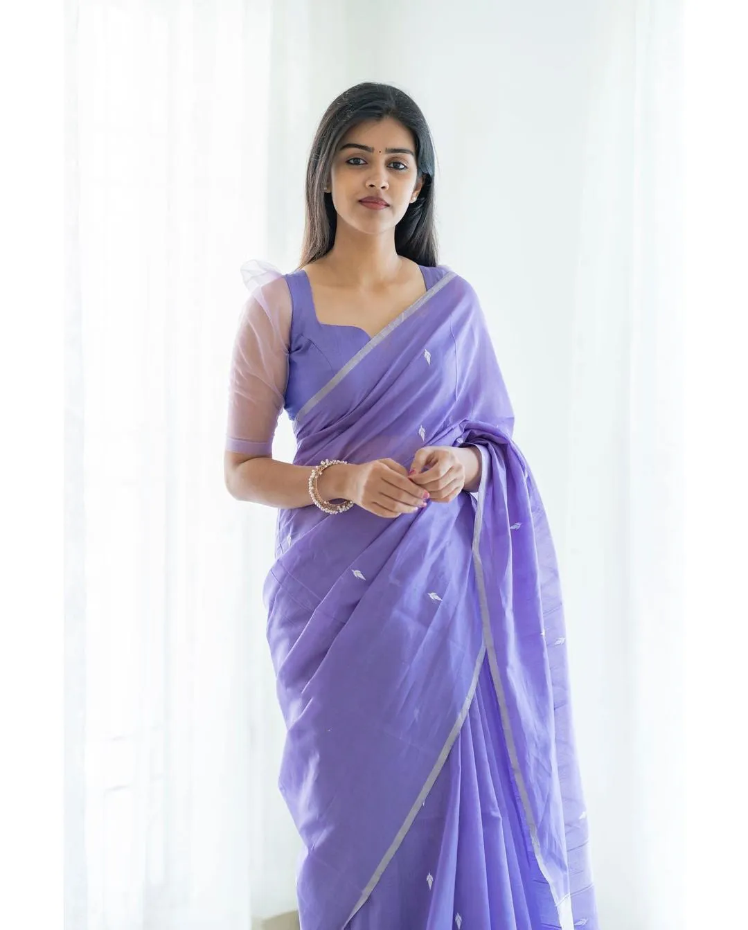 Excellent Lavendor Cotton Silk Saree With Woebegone Blouse Piece