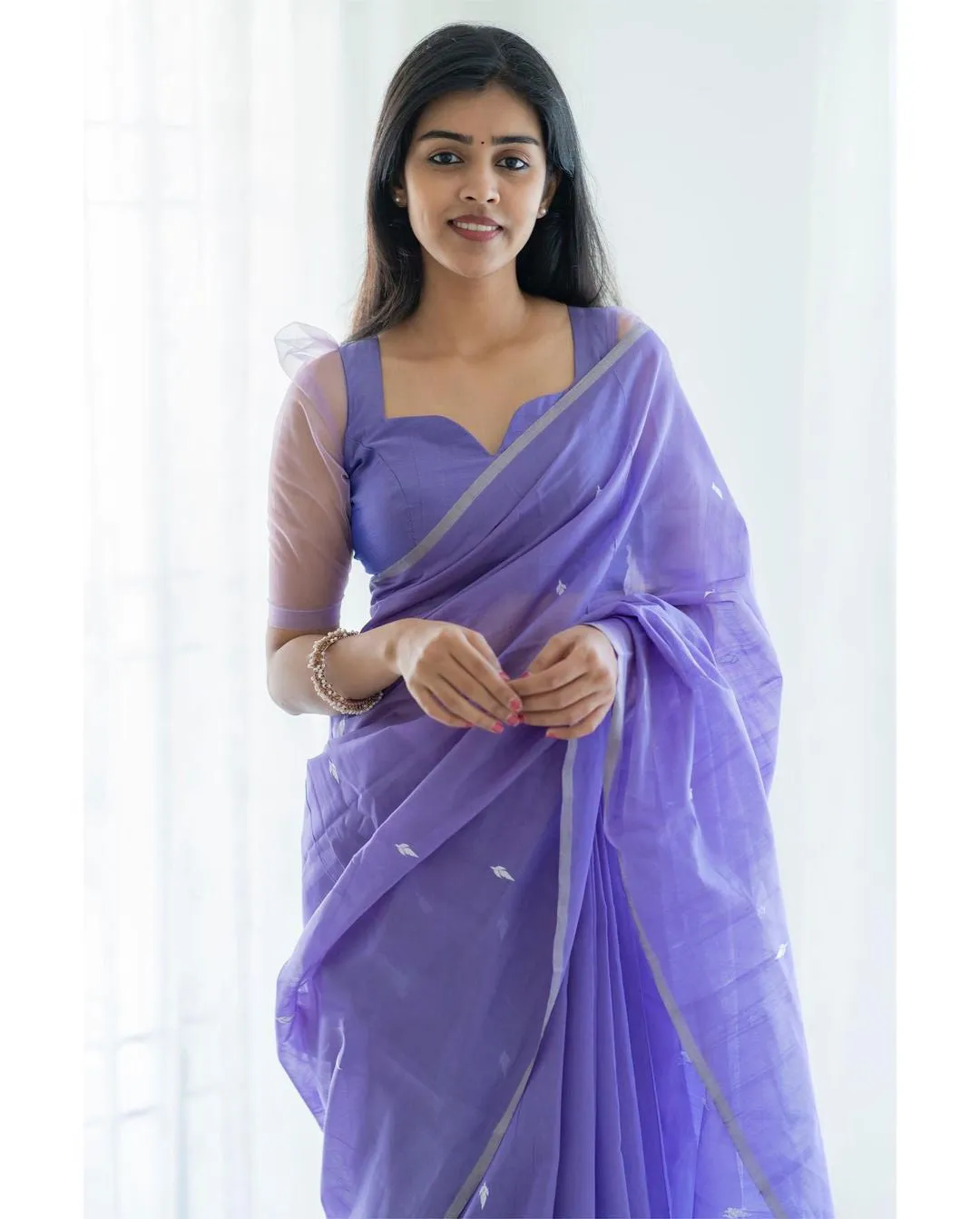 Excellent Lavendor Cotton Silk Saree With Woebegone Blouse Piece