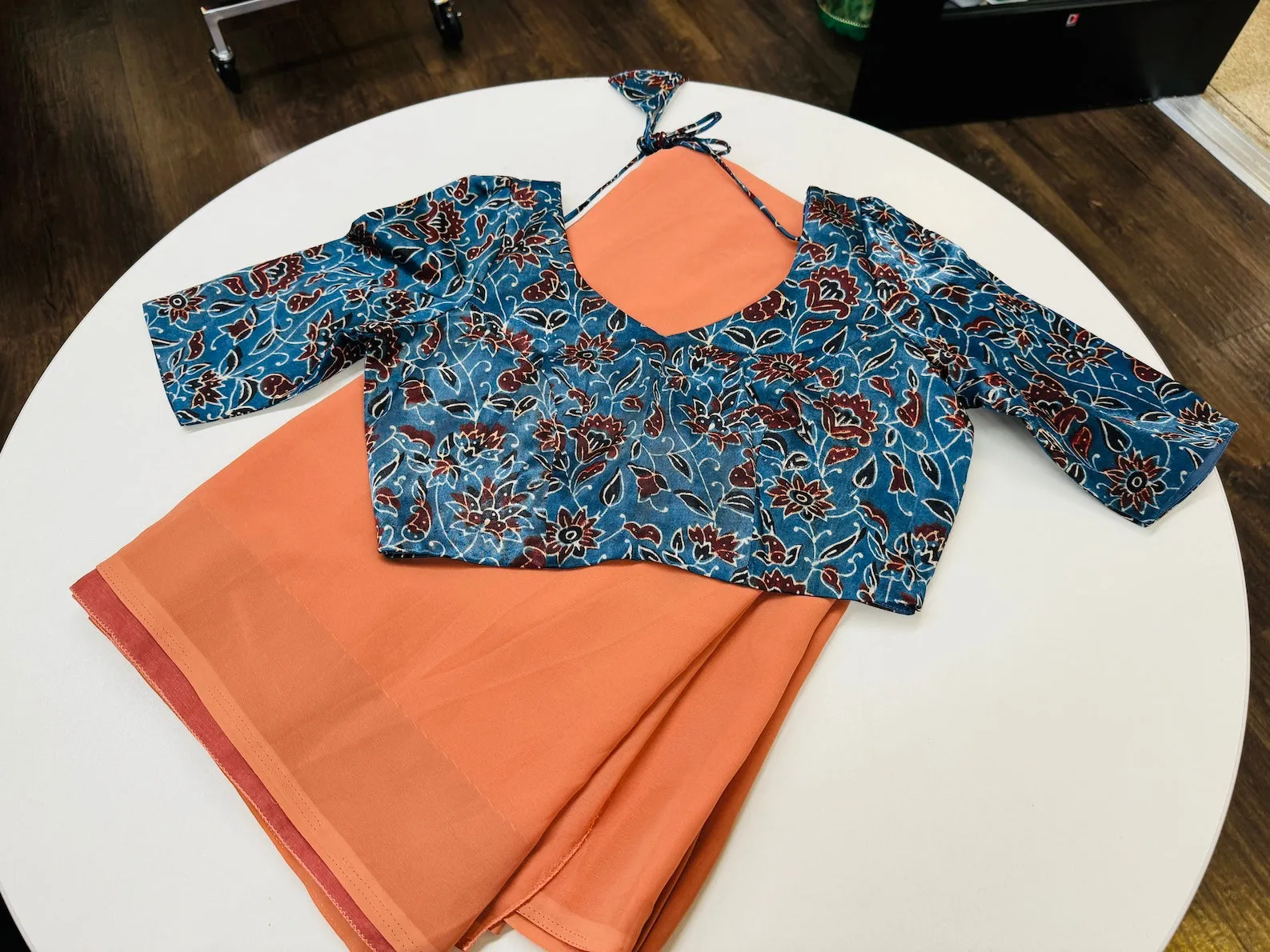 FADED ORANGE CHIFFON SAREE WITH BLOUSE