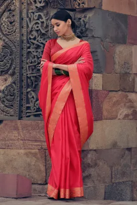 Faux Silk Woman Pink Saree With Heavy Lace and Blouse