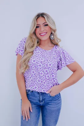 Fiora Flutter Sleeve Top - Lavender