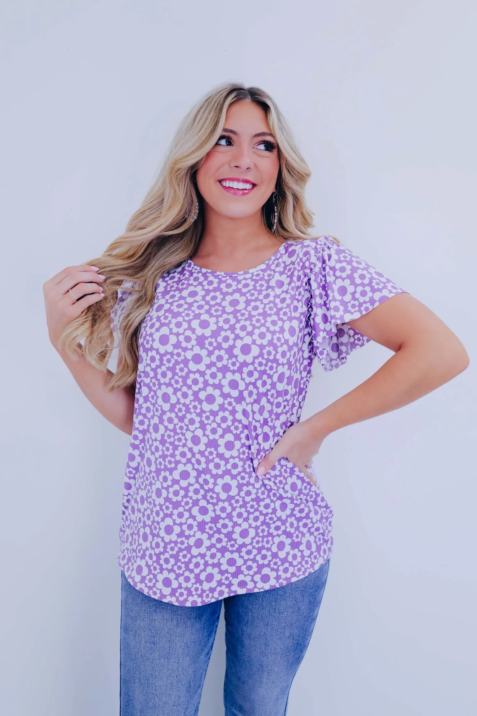 Fiora Flutter Sleeve Top - Lavender