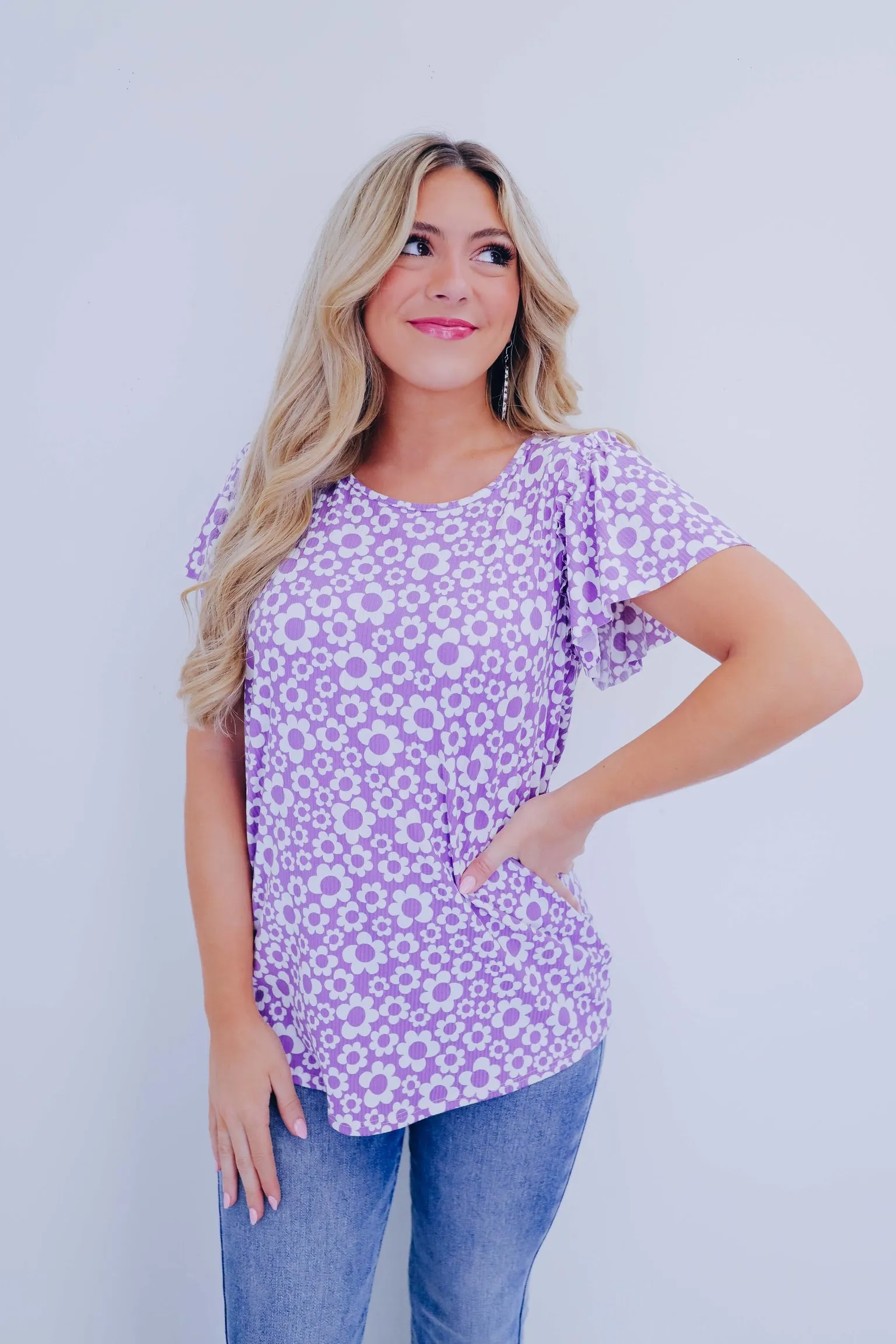 Fiora Flutter Sleeve Top - Lavender