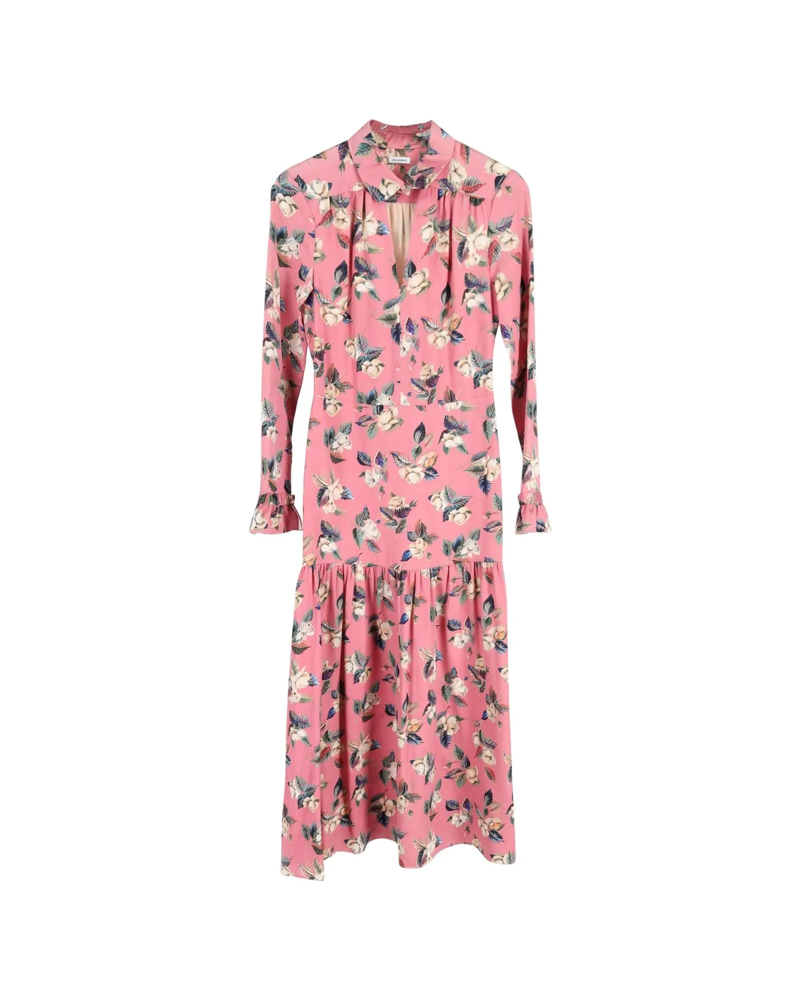 Floral Midi Dress in Pink Wool