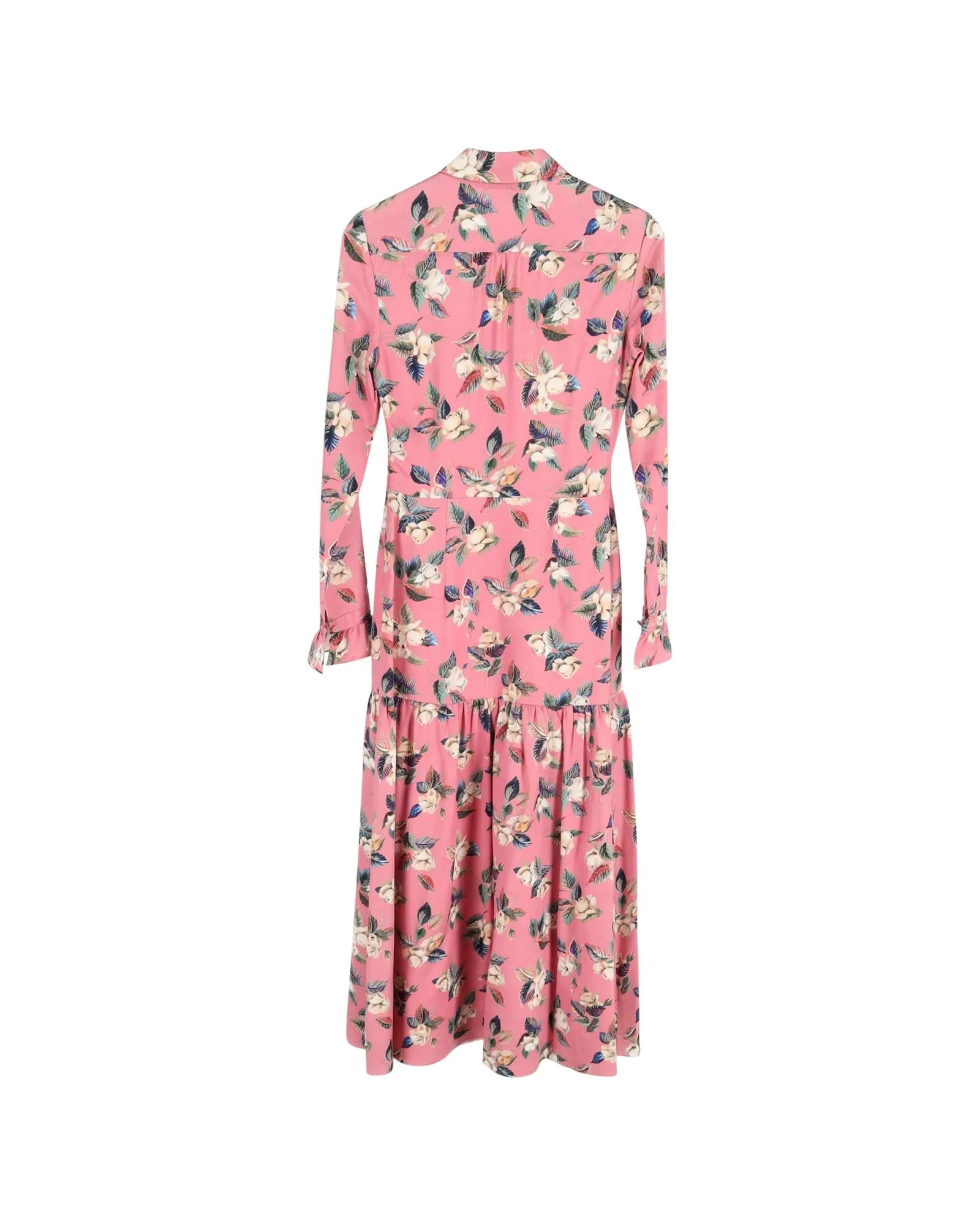Floral Midi Dress in Pink Wool