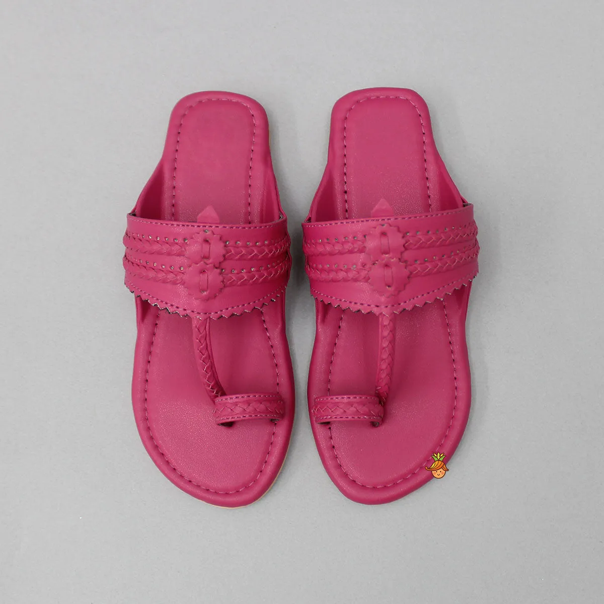 Fuchsia Pink Plain Kolhapuri Flats