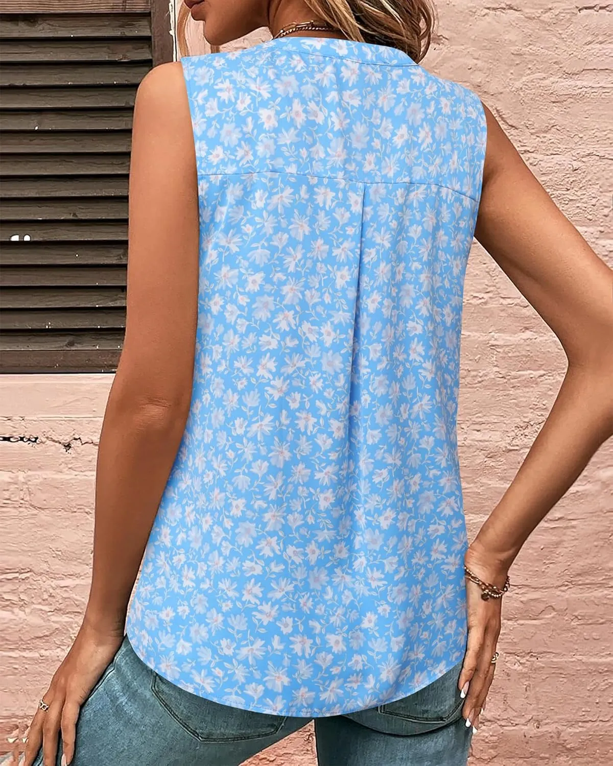 Gaharu Sleeveless Chiffon Tank Tops for Women Dressy V Neck Blouses Work Pleated Shirt