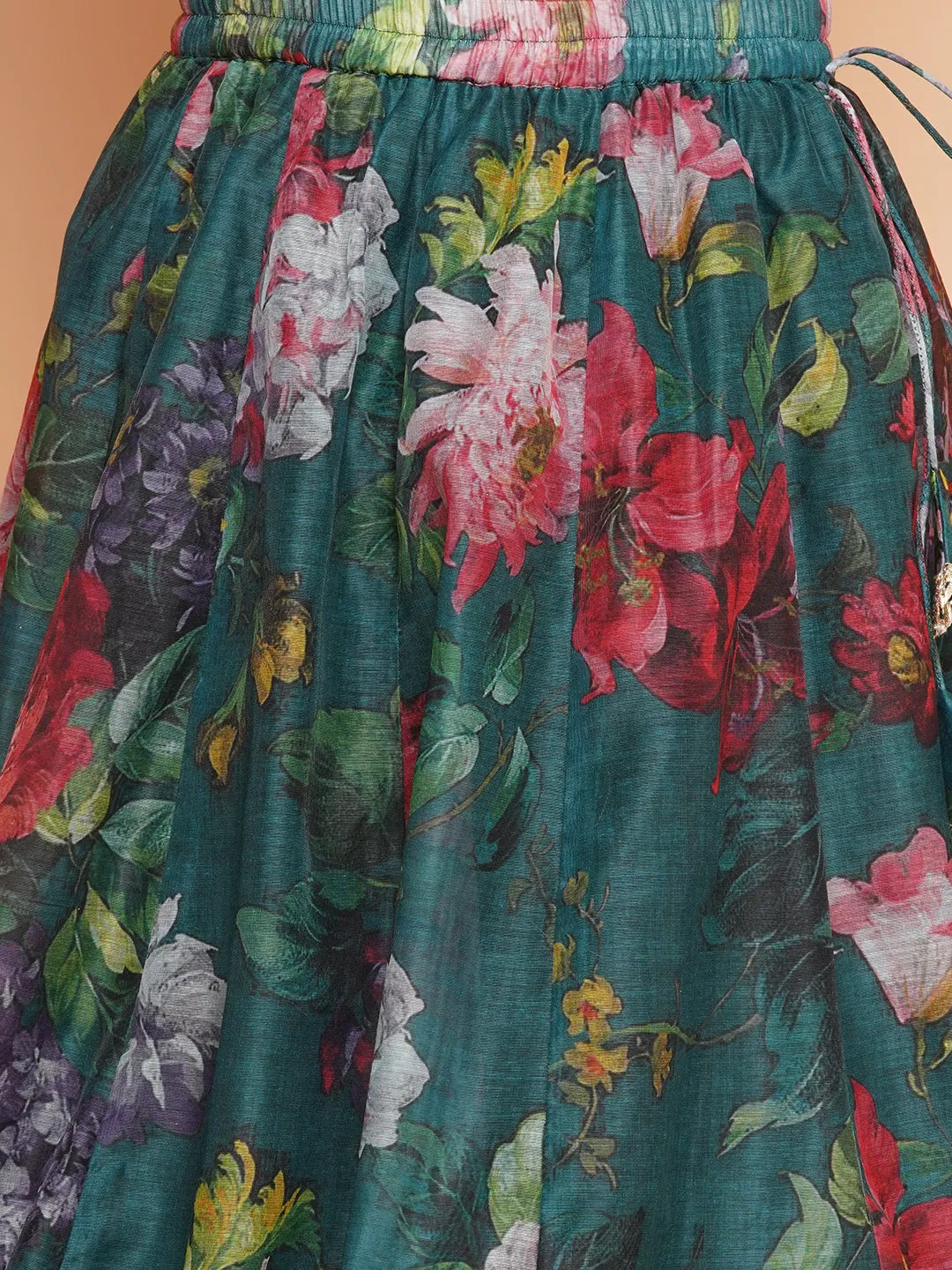 Girls Green Floral Printed Ready to Wear Lehenga & Blouse With Dupatta