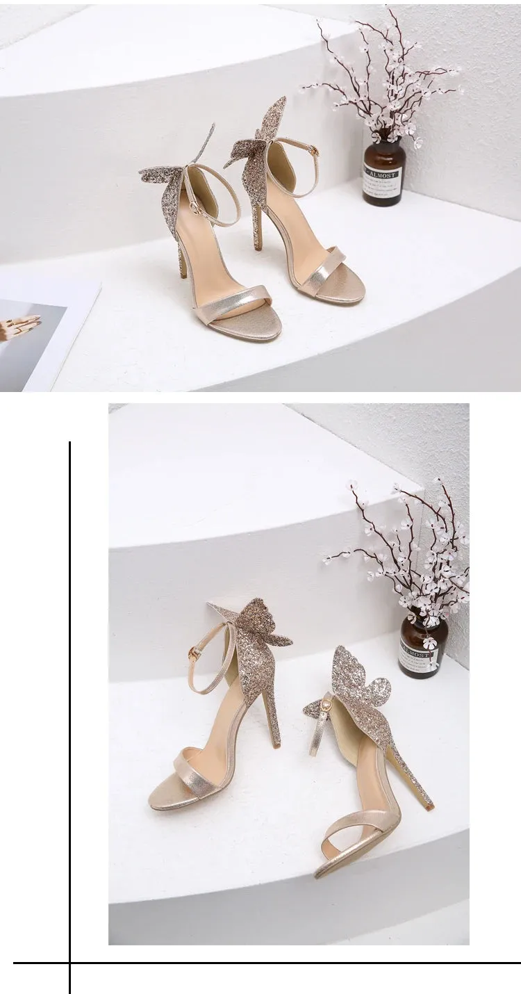 Gold and Silver Buckle Strap High Heels