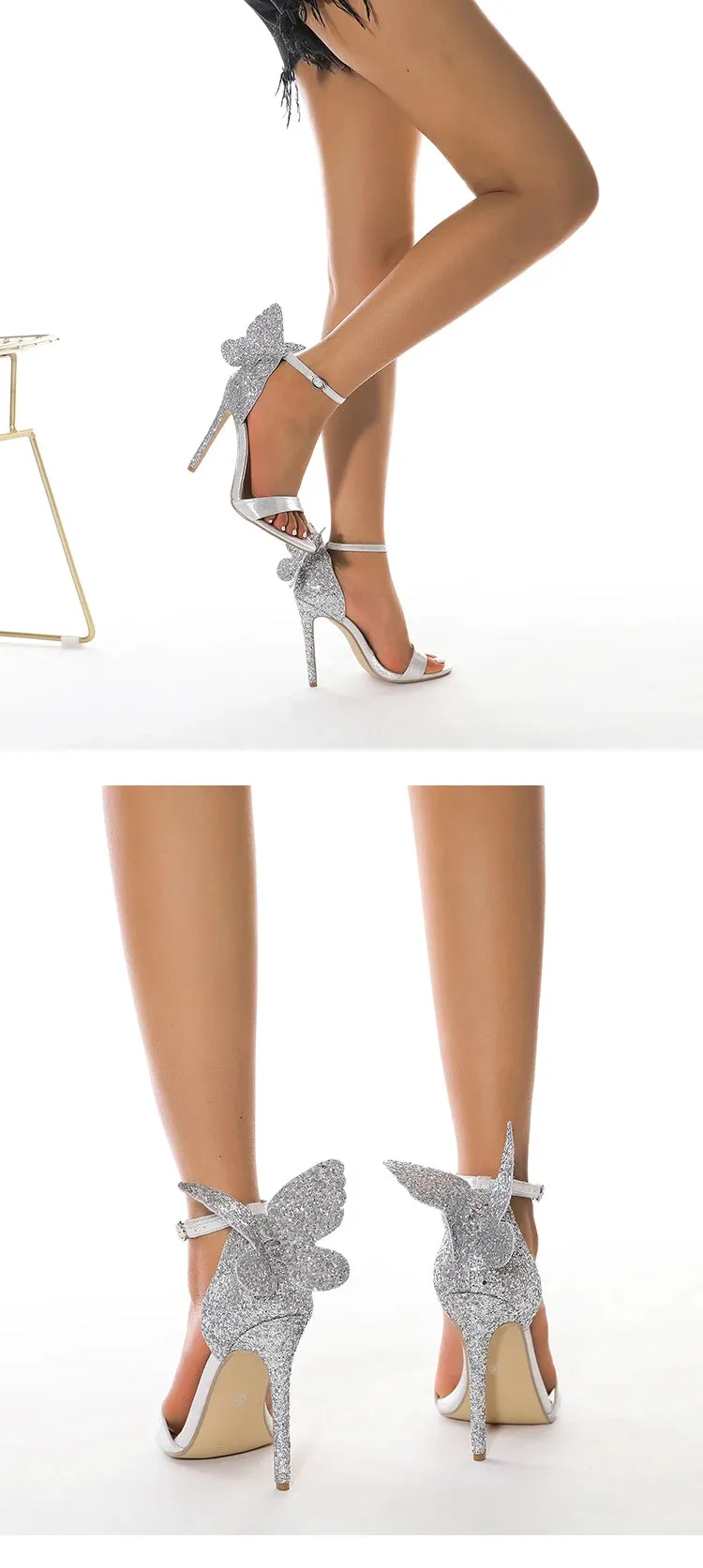 Gold and Silver Buckle Strap High Heels