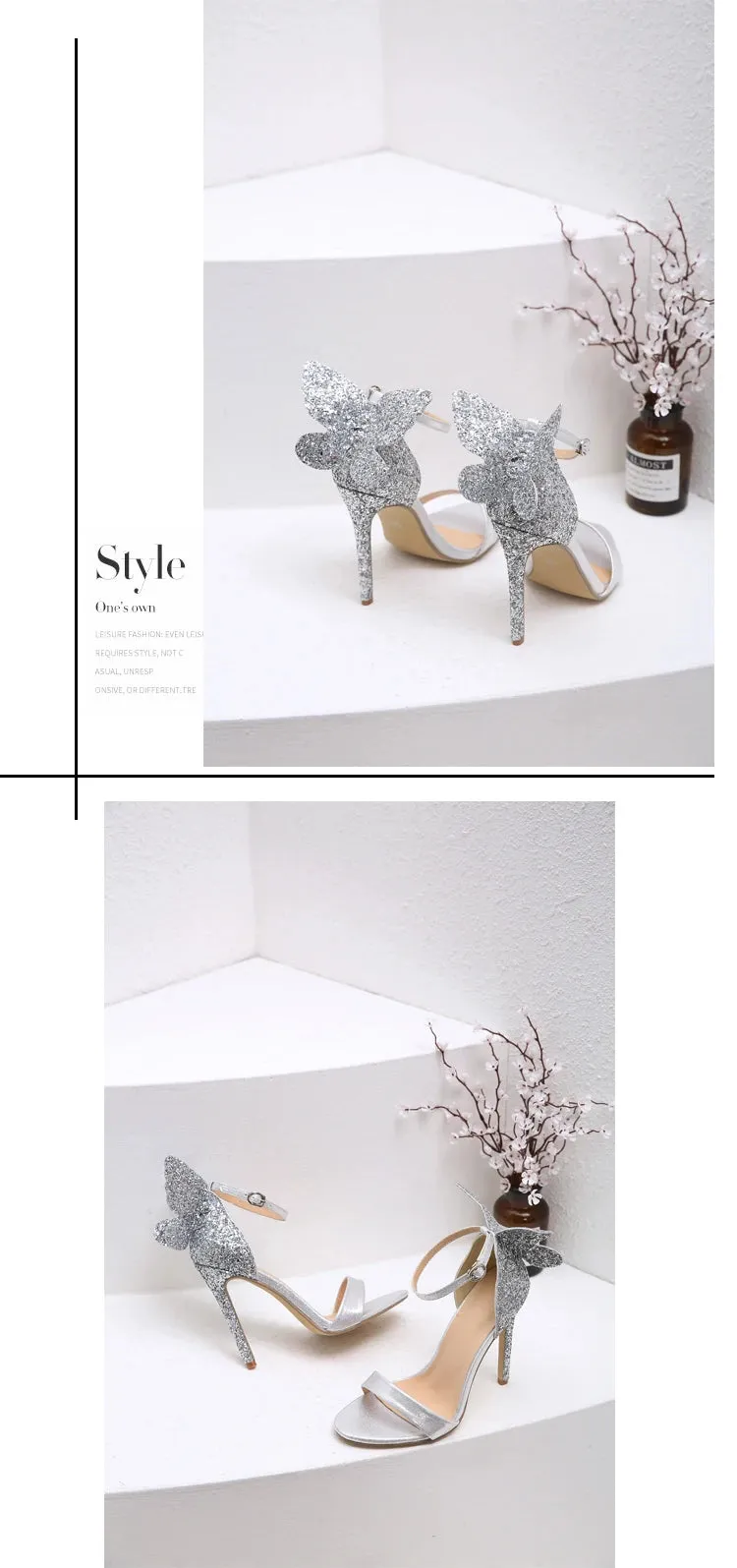 Gold and Silver Buckle Strap High Heels