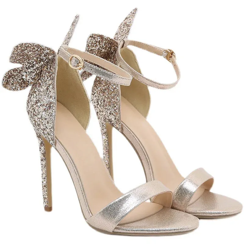 Gold and Silver Buckle Strap High Heels
