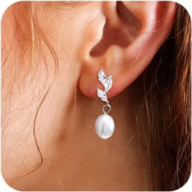 Gold Silver Pearl Dangle Earrings Prom Bridal Wedding White Pearl Drop Earrings for Women Elegant Jewelry