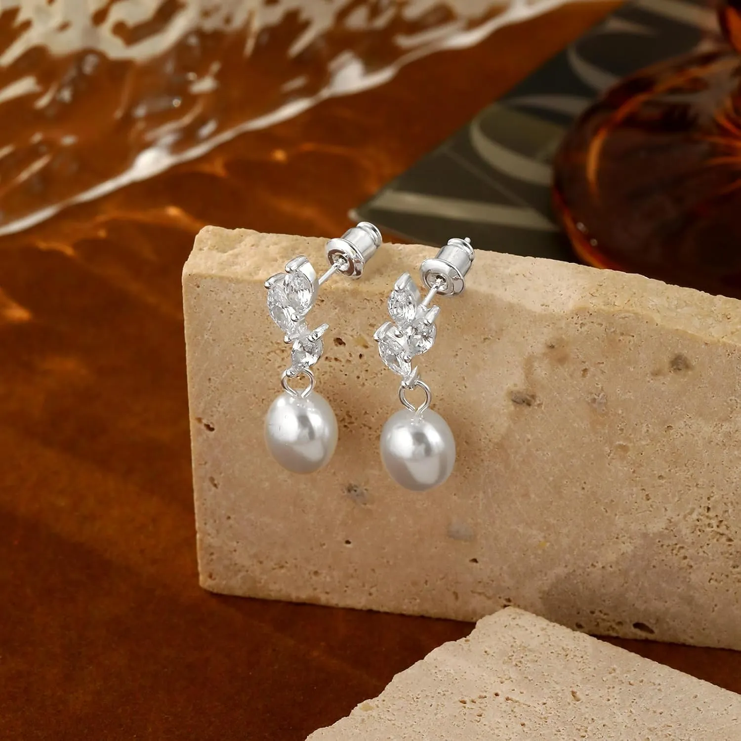 Gold Silver Pearl Dangle Earrings Prom Bridal Wedding White Pearl Drop Earrings for Women Elegant Jewelry