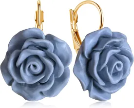 Handmade Bohemian Aesthetic Dainty Acrylic Flower Petal Leverback Earrings Sparkly 14K Gold Floral Dangle Drop Earrings for Women