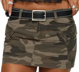 High Stretchy Cargo Skirt for Women Low Waist Y2k Mini Skirt Denim Casual Lightweight Multicolor Skirt with Pockets