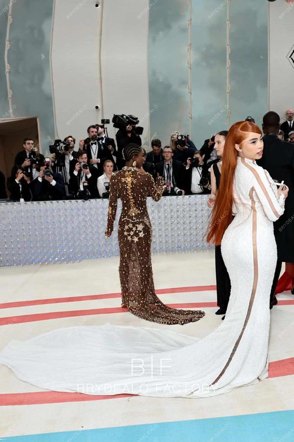 Ice Spice 2023 Met Gala White Mermaid Celebrity Long Train Dress