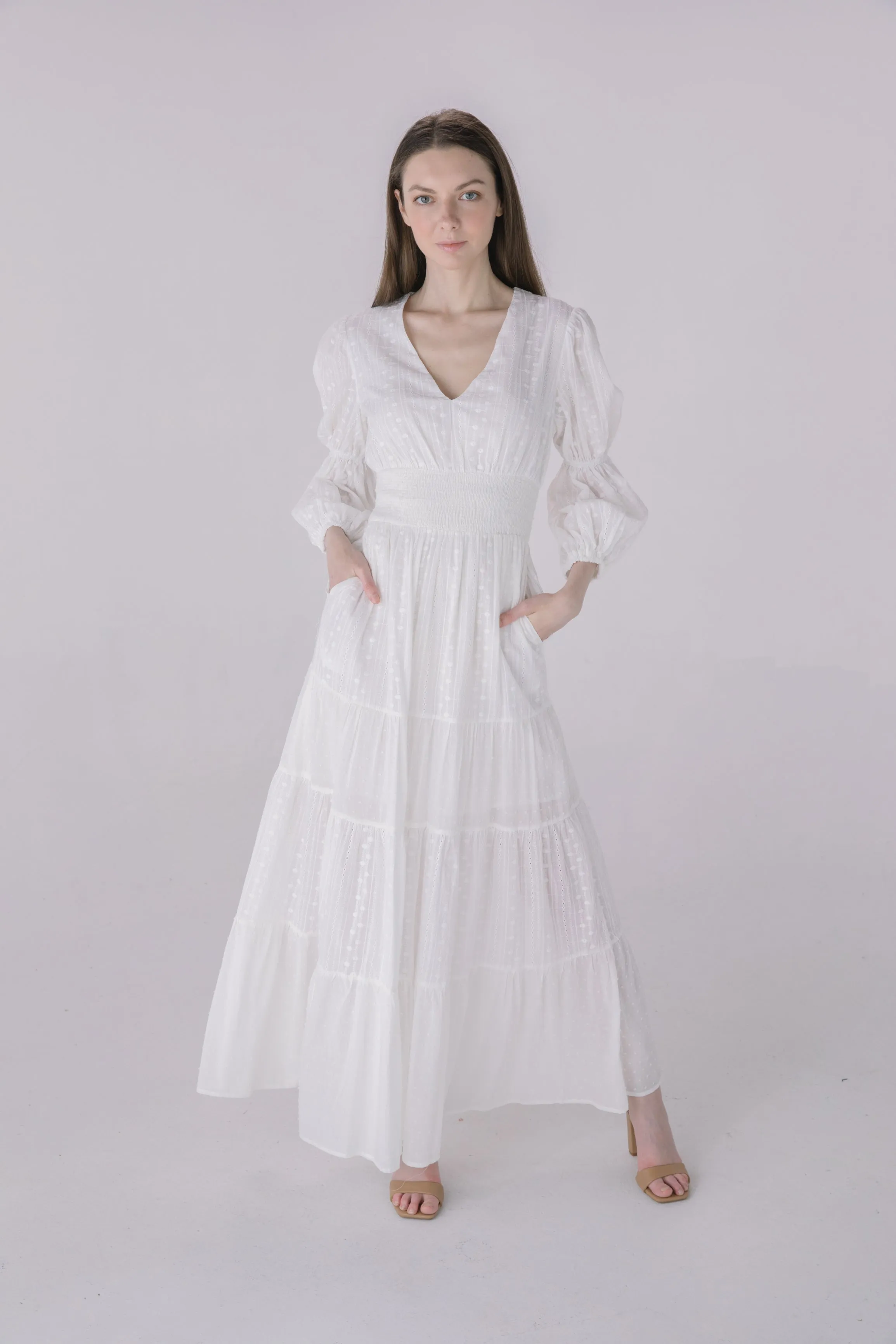 Ivory Eyelet Tiered Smock Dress