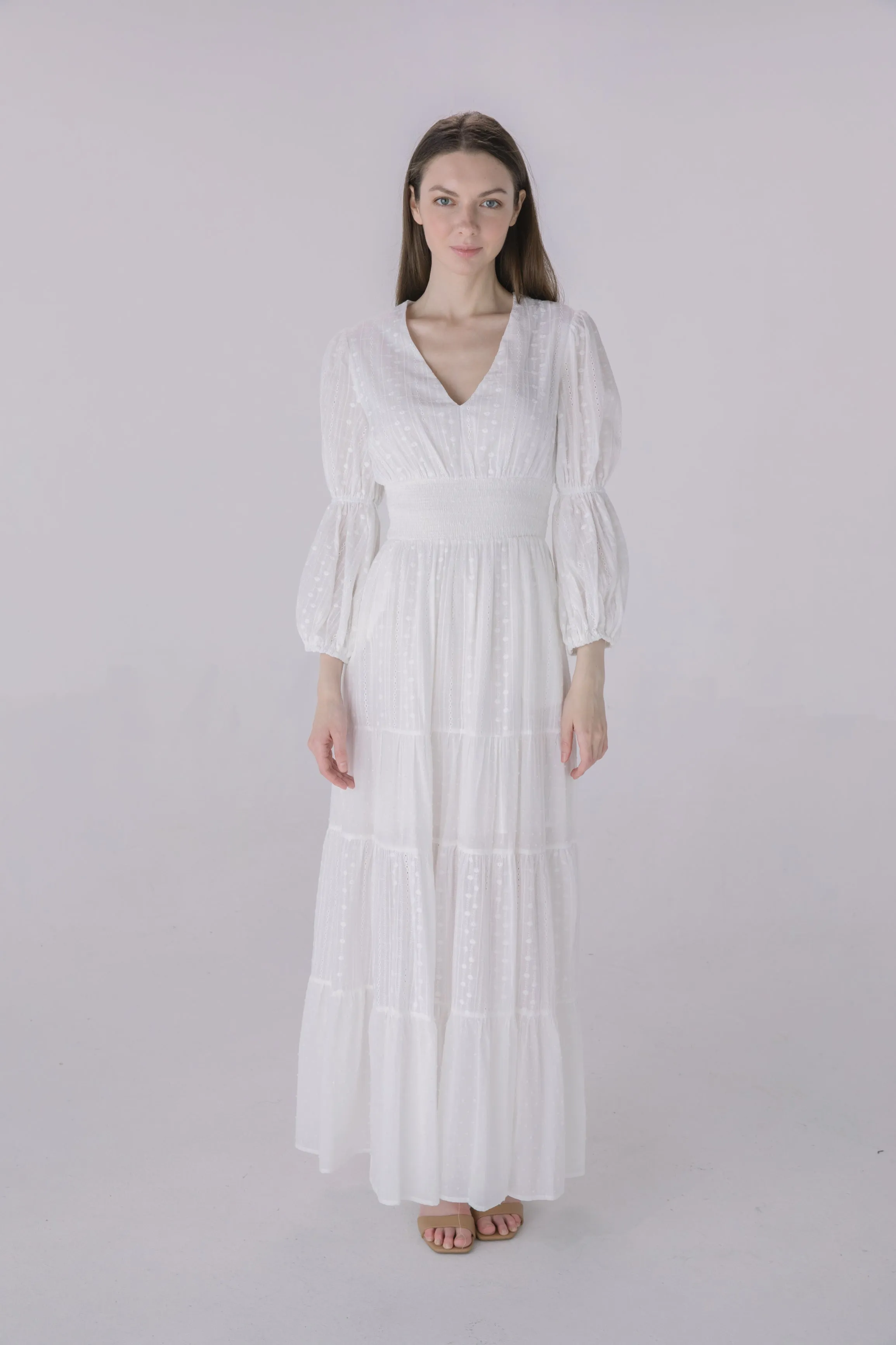Ivory Eyelet Tiered Smock Dress