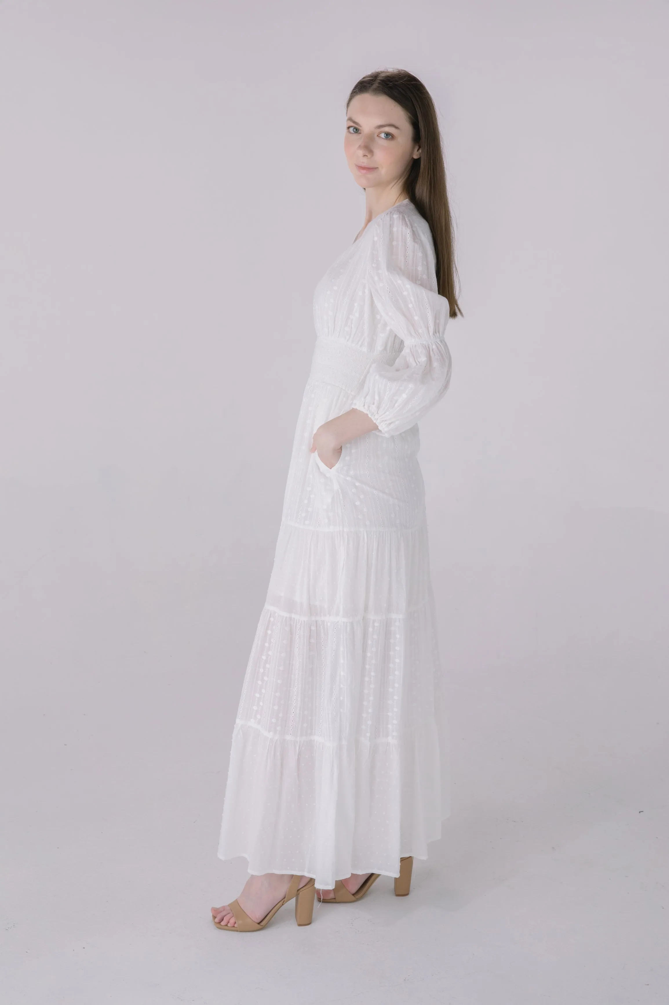 Ivory Eyelet Tiered Smock Dress