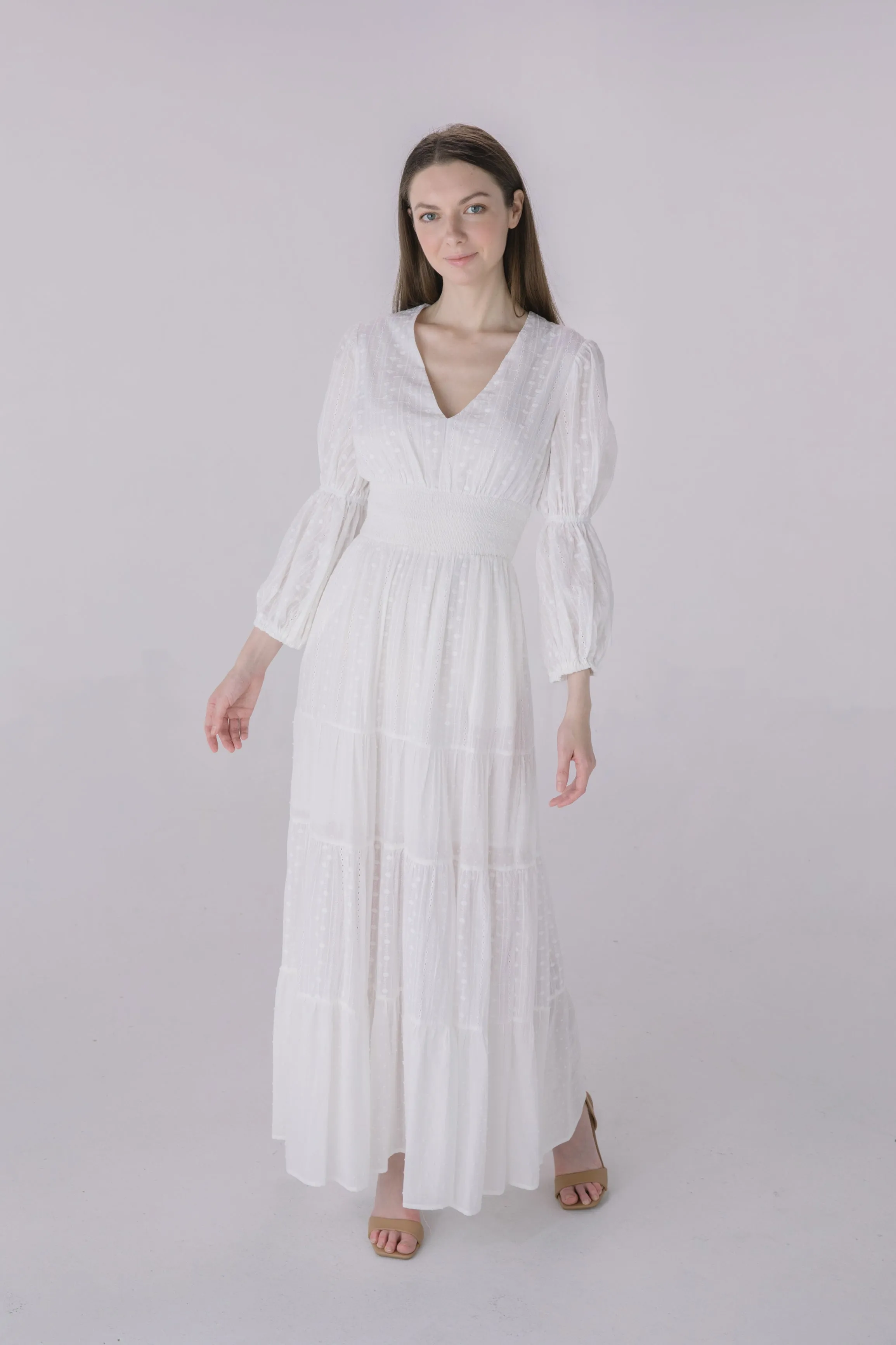 Ivory Eyelet Tiered Smock Dress