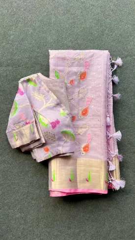 Lavender kota mirror embroidery saree with blouse
