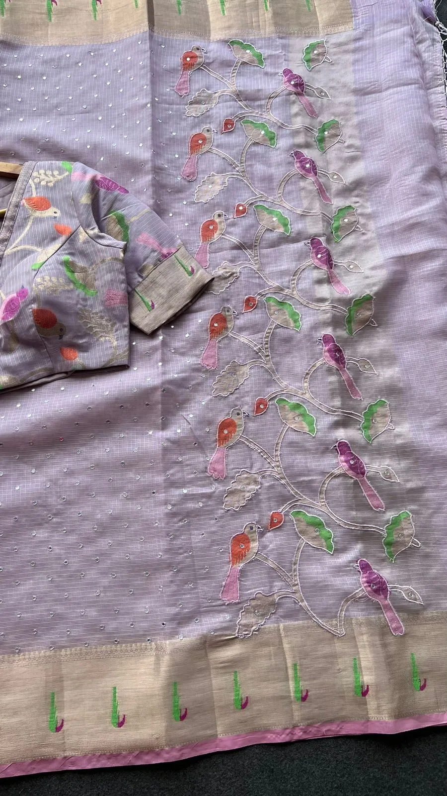 Lavender kota mirror embroidery saree with blouse