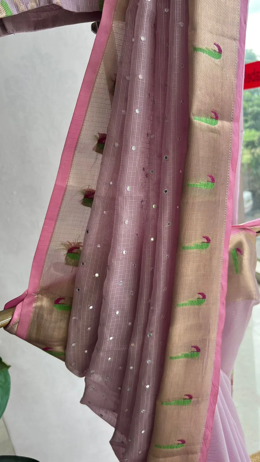 Lavender kota mirror embroidery saree with blouse