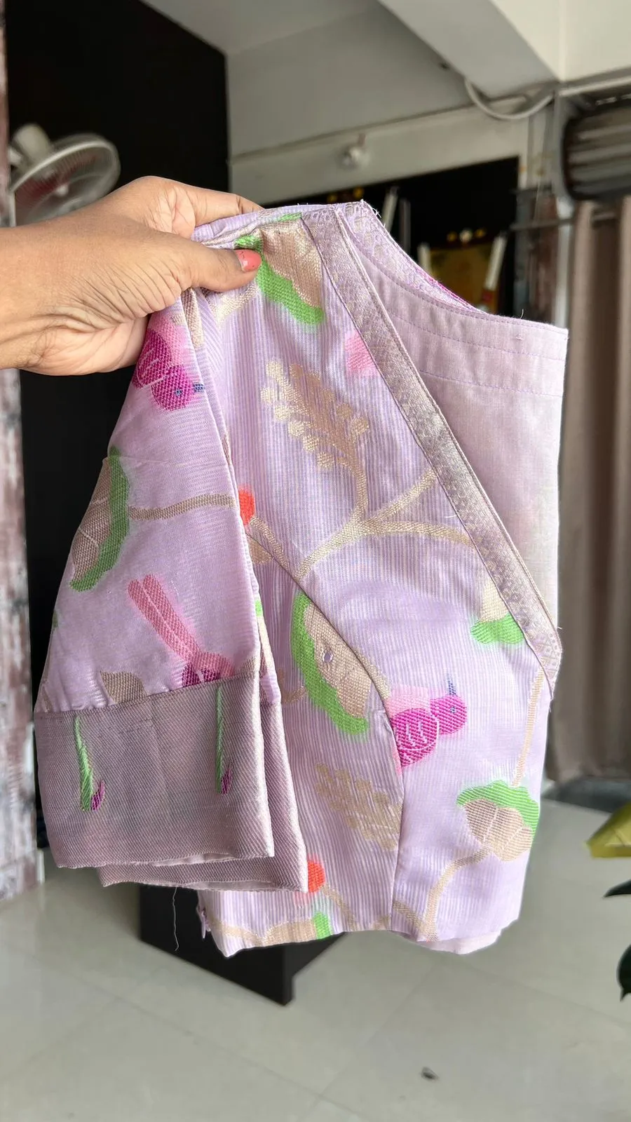 Lavender kota mirror embroidery saree with blouse
