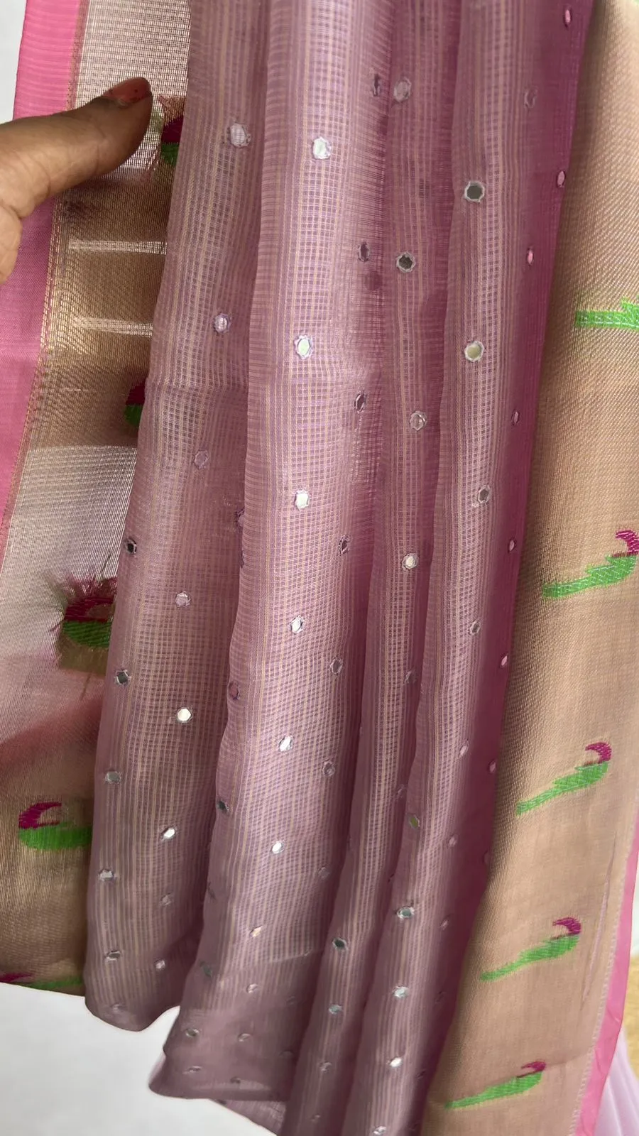 Lavender kota mirror embroidery saree with blouse