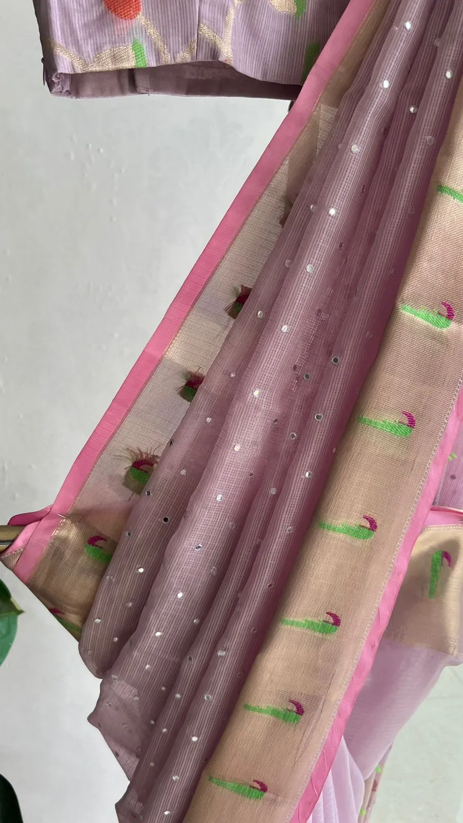 Lavender kota mirror embroidery saree with blouse