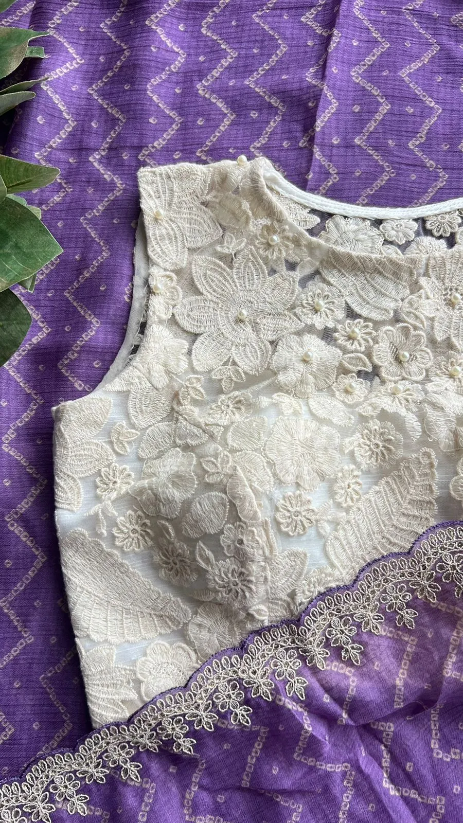Lavender Purple chiffon saree with embroidery hand work blouse