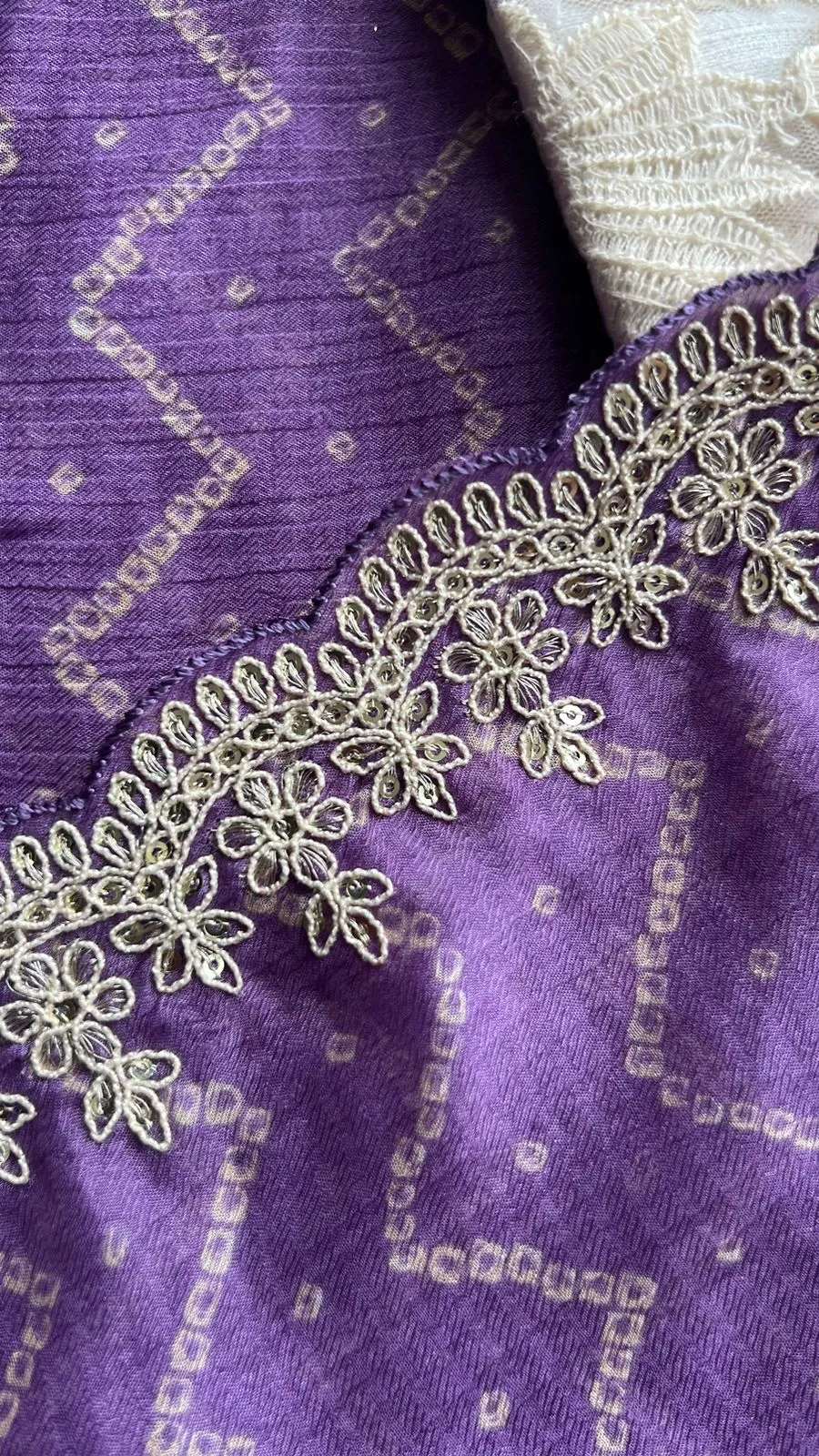 Lavender Purple chiffon saree with embroidery hand work blouse