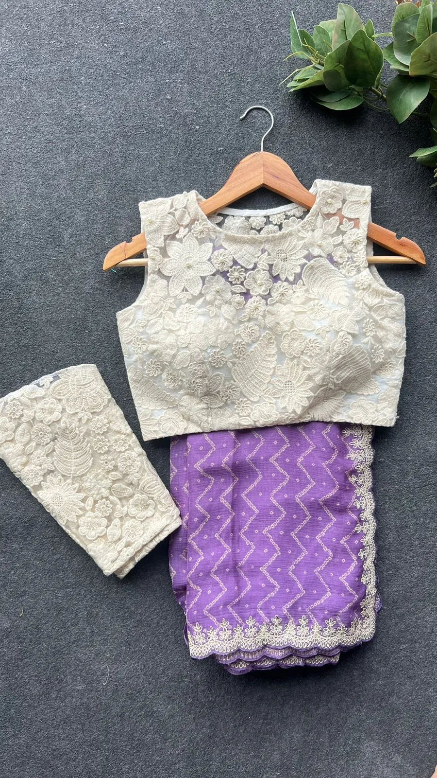 Lavender Purple chiffon saree with embroidery hand work blouse